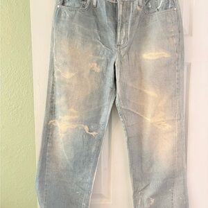 Classic Light Blue Straight Leg Jeans with Subtle Distressing